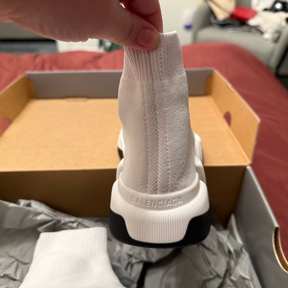 Balenciaga White Knit Sock Sneakers with Black Sole Accents - Picture 5 of 8